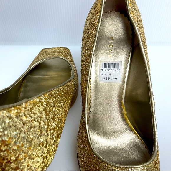 FIONI sz 8 Heels Open Toe Slight Platform Glitter Sparkly GOLD - Picture 6 of 11